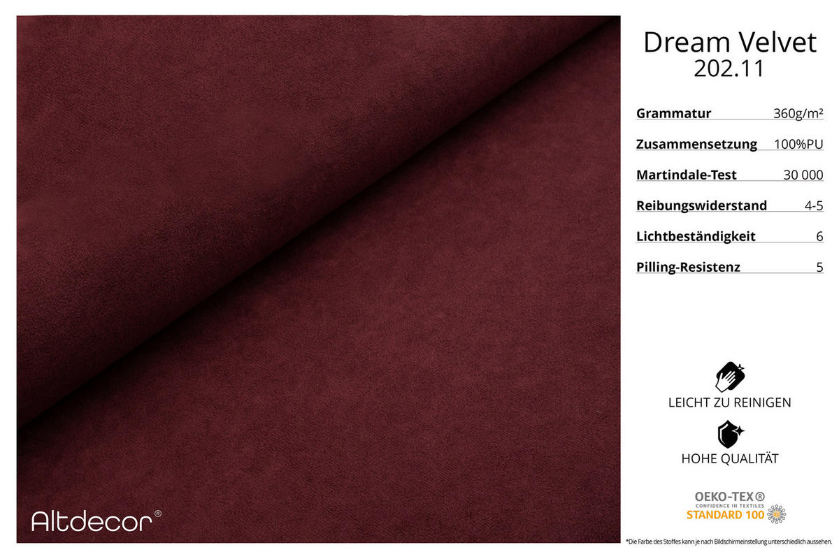 WOHNLANDSCHAFT IREA-U1-v3 - 301x165x77 cm Bordeauxrot - Bordeaux, Holzwerkstoff/Textil (301/77/165cm) - ALTDECOR