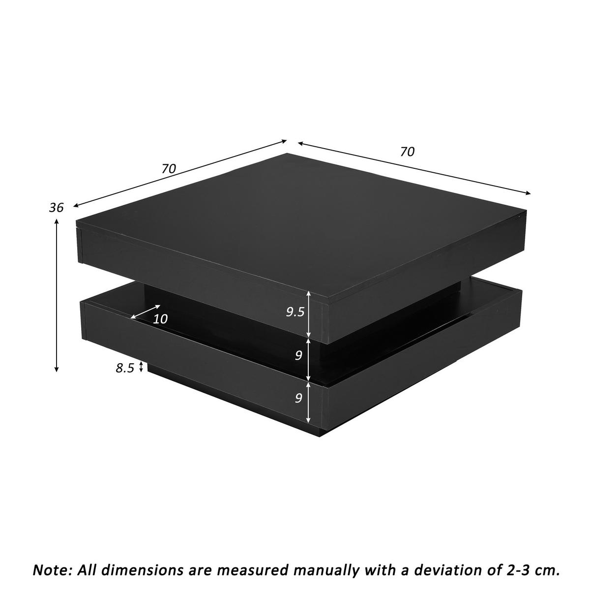 KLUBSKA miza, 70/70/36 cm črna, z LED osvetlitvijo in Bluetooth upravljanjem - črna, leseni material (70/70/36cm) - BEAOK