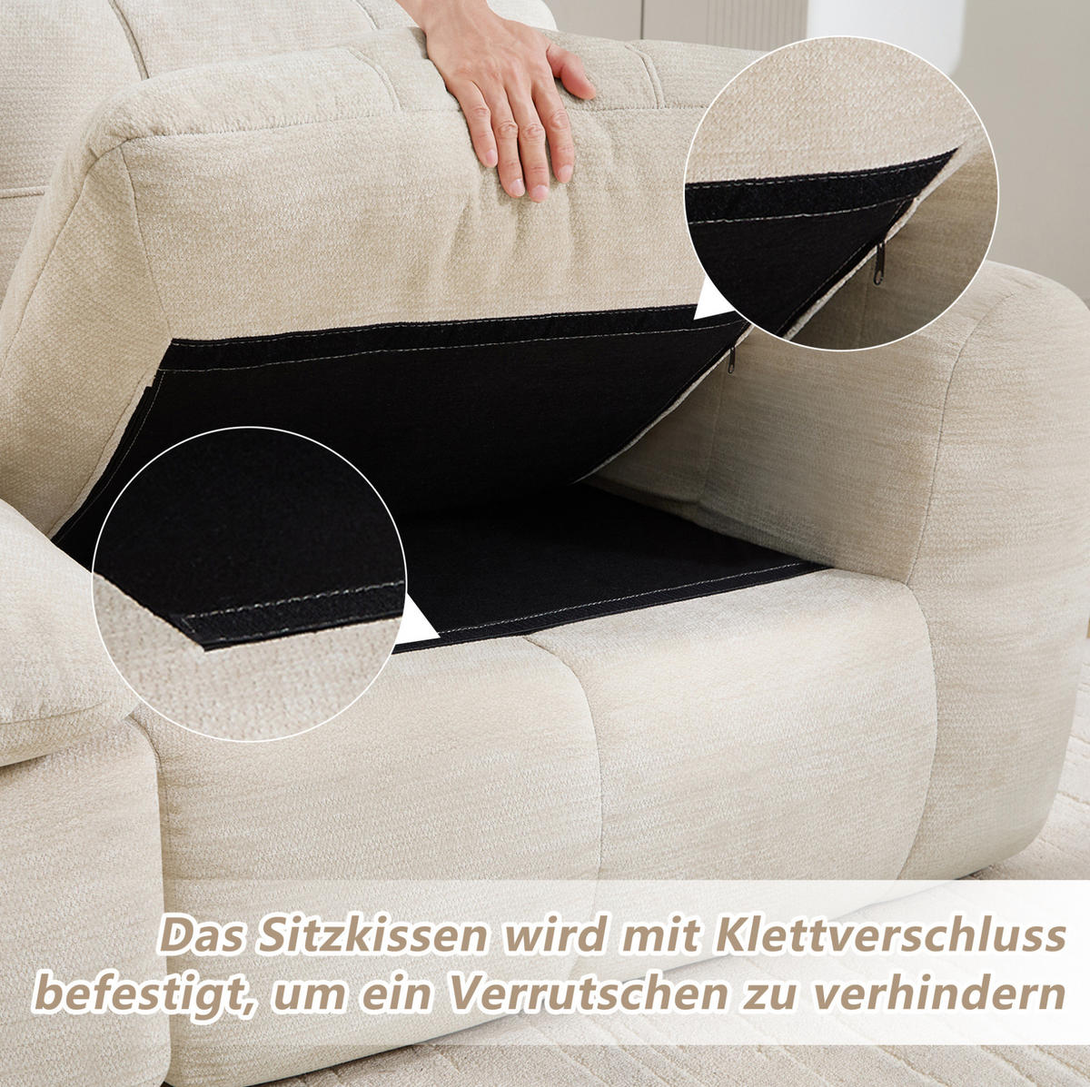 SOFA 194/160/68 cm in Beige aus Chenille mit flexibler Kombination - Beige, Textil (160/68/194cm) - Flora Grace