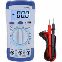MULTIMETER A830L Digitales Multimeter, LCD, AC/DC V, DCA 10 A, Ω bis 2 MΩ, Diodentest, Durchgang, HFE, Hold, Beleuchtung, 9 V, 140 x 70 x 35 mm - Multicolor, Kunststoff/Metall (10/10/10cm)