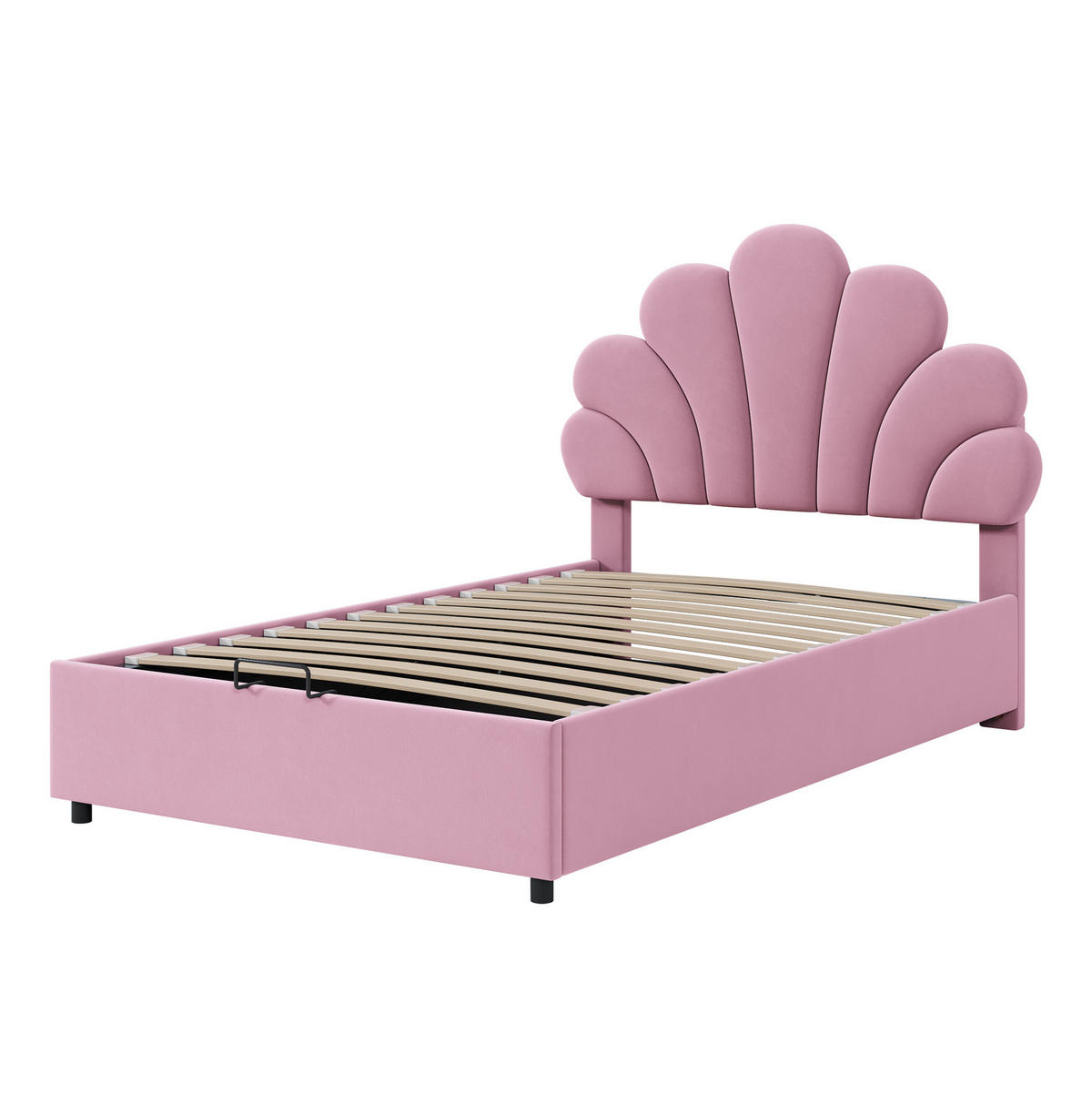 POLSTERBETT aus Samt 90x200 cm Rosa mit hydraulischem Stauraum und Lattenrost - Rosa, Textil (90/200cm) - IVMEU