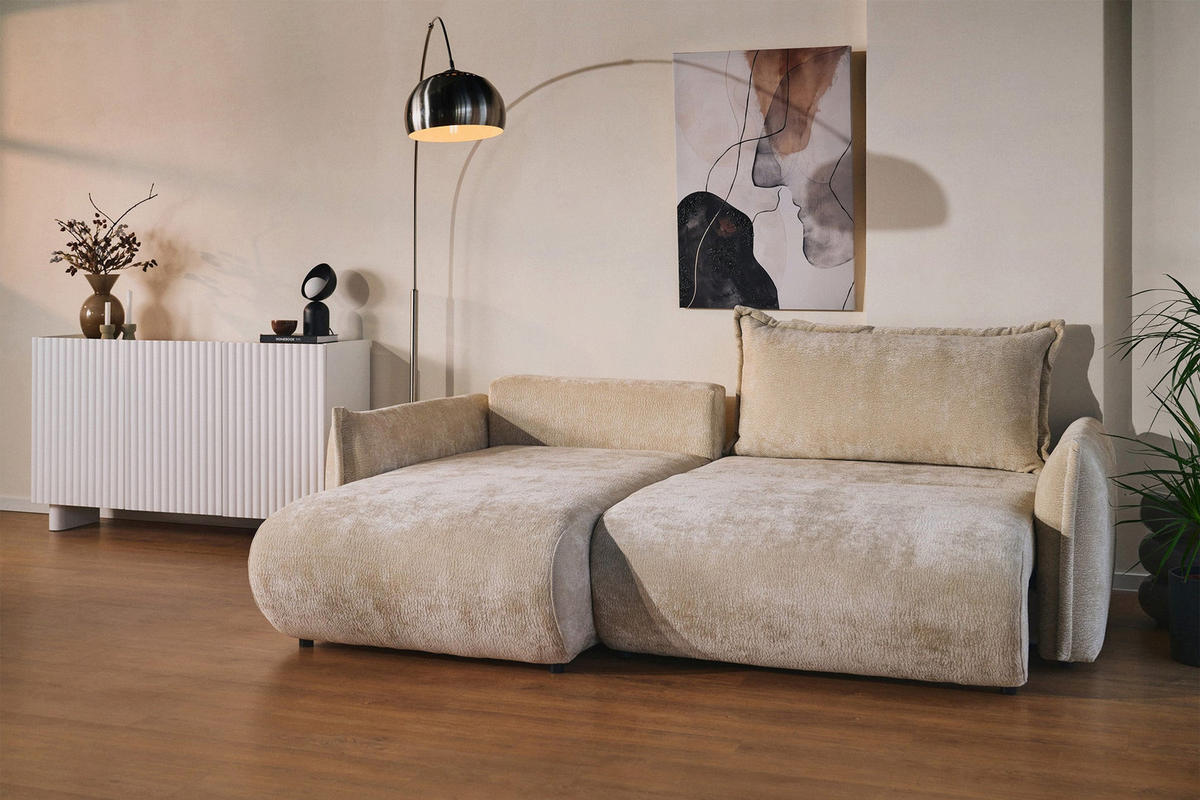 ROHOVÁ SEDAČKA Cushi, levý roh, béžová žinylka - černá/béžová, textil/plast (252/183cm) - Selsey
