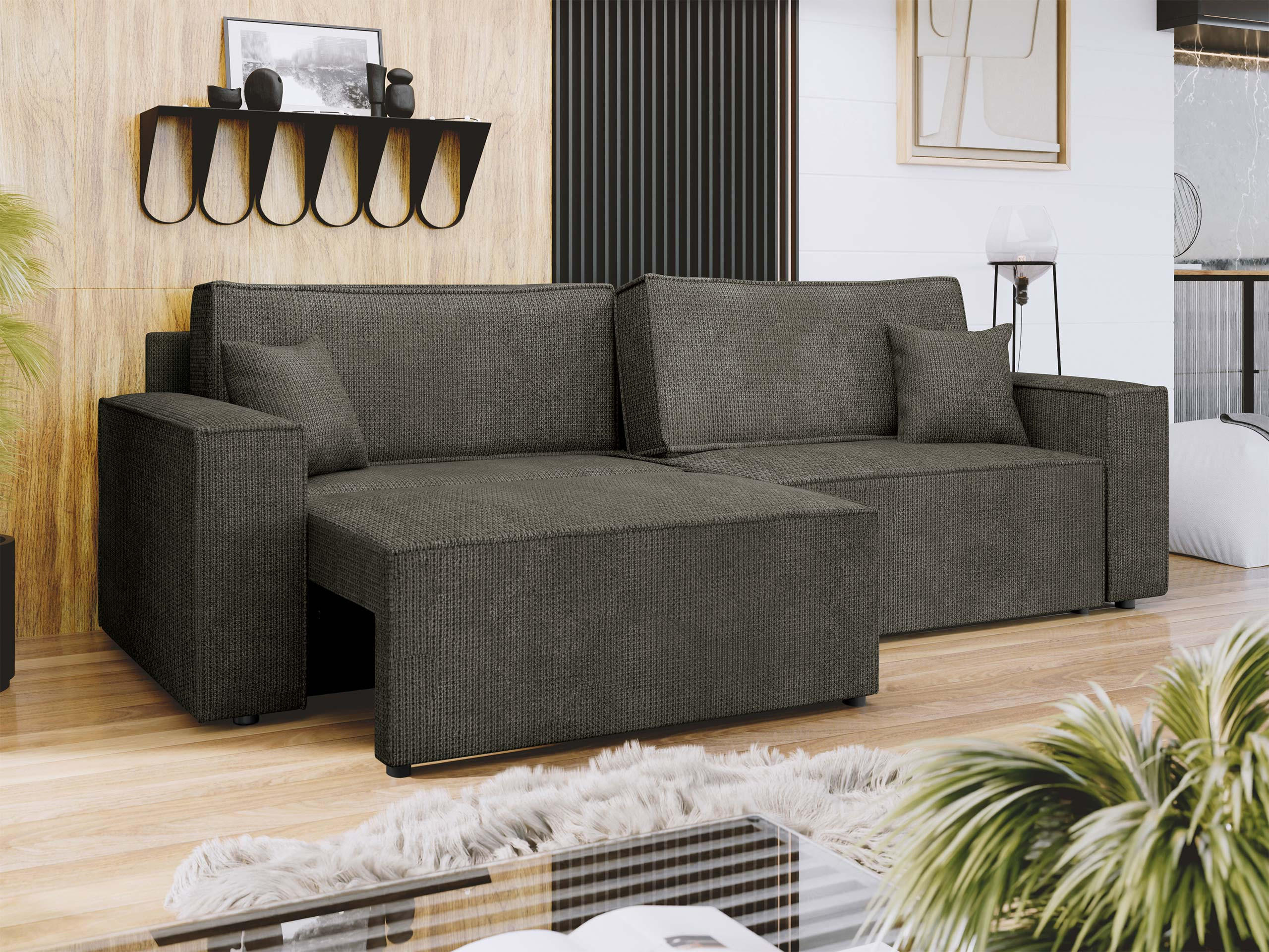 SCHLAFSOFA Karl mit L-Funktion - Schwarz/Braun, Holz/Kunststoff (245/82/139cm) - MIRJAN24