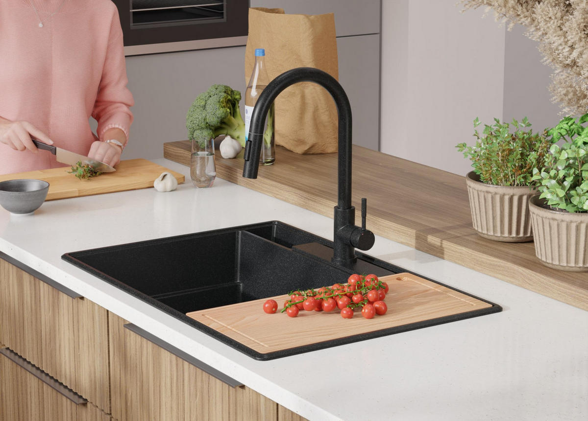 SPÜLBECKEN Paris, 2-er set Anthrazit 78/53 cm 2 Becken + Ablauf-Set + Küchenzubehörset ab 80er Unterschrank - Chromfarben/Edelstahlfarben, Kunststoff (78/20/53cm) - Primagran