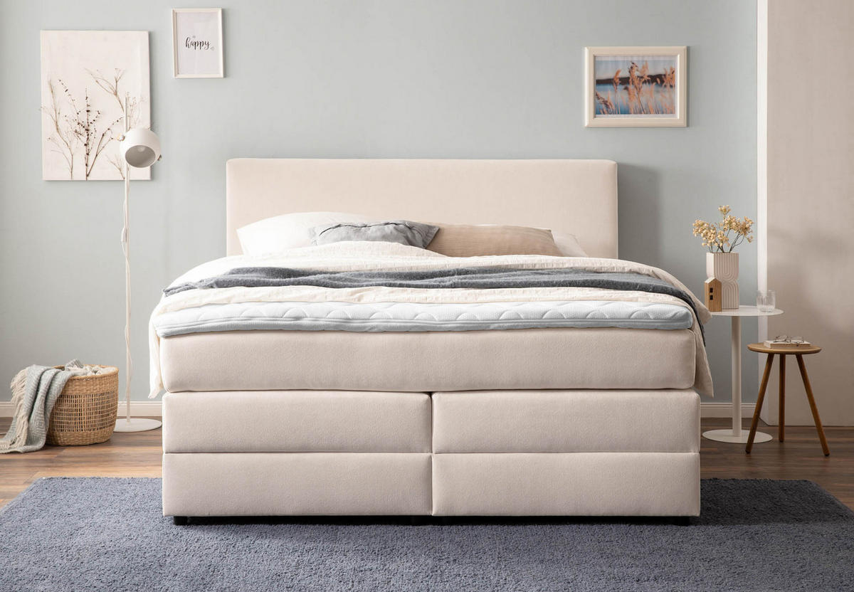 BOXSPRINGBETT LOFT 160x200 Beige H2 und H3 mit Bettkasten 7-Zonen Taschenfederkern Matratze inkl. Visco Topper - Beige, Textil (160/200cm) - Belanoti