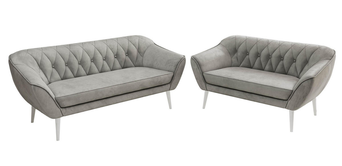 SEDACÍ SOUPRAVA 3+2 PIRS - Světle šedá Samet - Bílé nohy - bílá/světle šedá, kompozitní dřevo/textil (180/75/74cm) - MKS