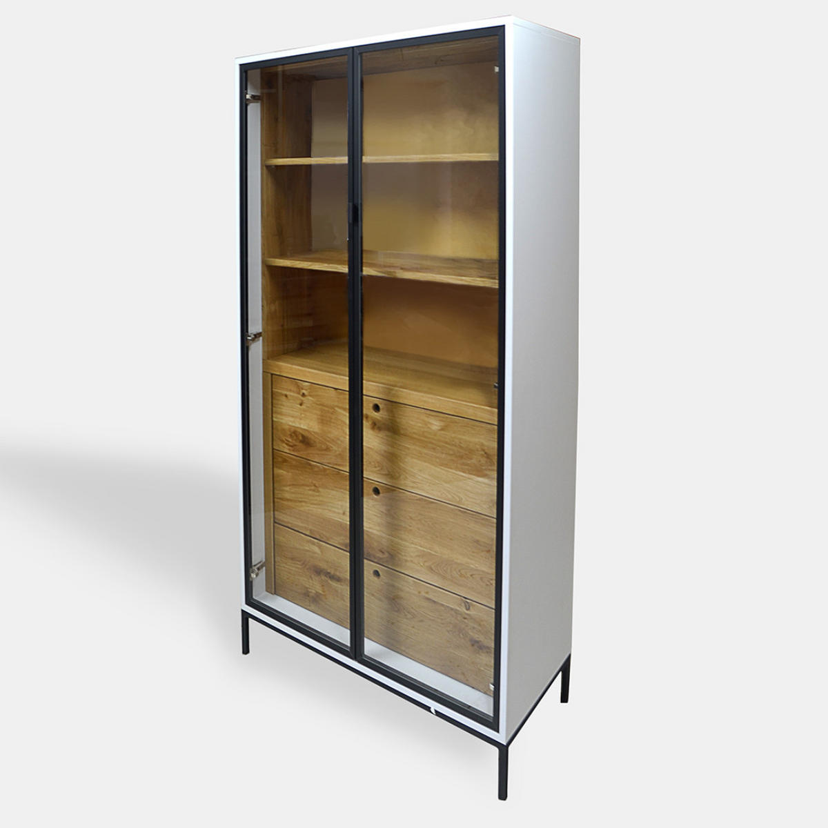 VITRINE aus Holz mit Regalen und Schubladen CARLA II - Eichefarben, Holz (100/190/45cm) - Rawood Furniture