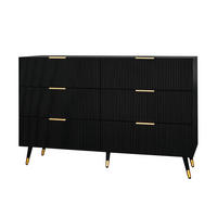SIDEBOARD 120/40/77 cm in Schwarz mit 6 Schubladen und goldfarbenen Details - Schwarz, Holzwerkstoff (120/40/77cm) - Flora Grace