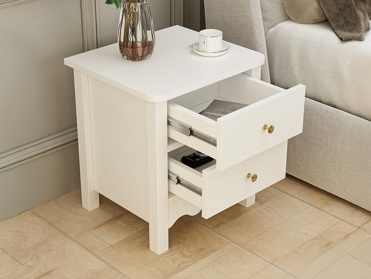 NACHTTISCH - 2 Schubladen - Weiß - ILIZANA - Weiß, Holz (45/50/40cm) - Vente-Unique