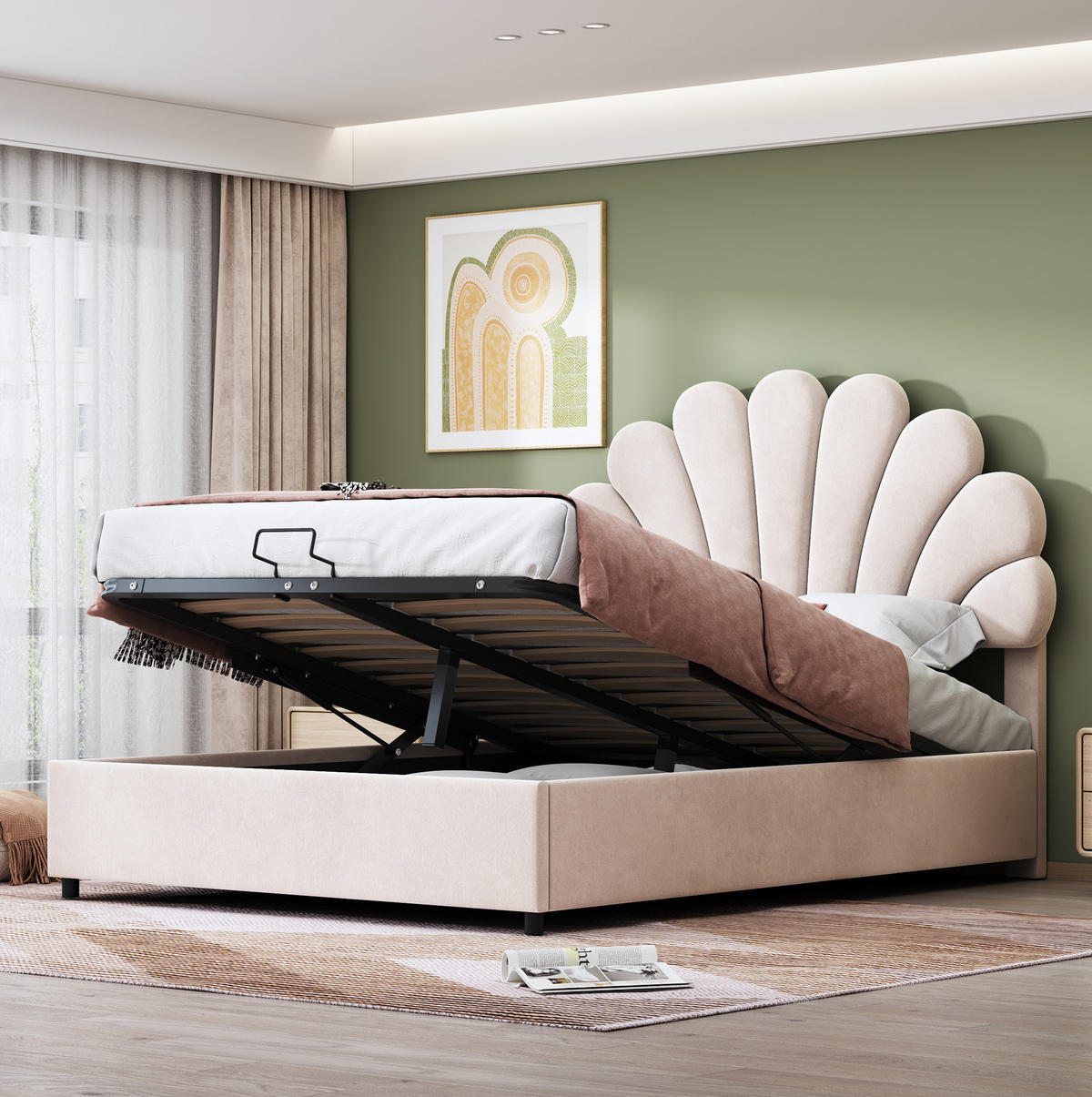POLSTERBETT mit Stauraum 140x200 cm Samt Beige - Beige, Metall (140/200cm) - Meubliv