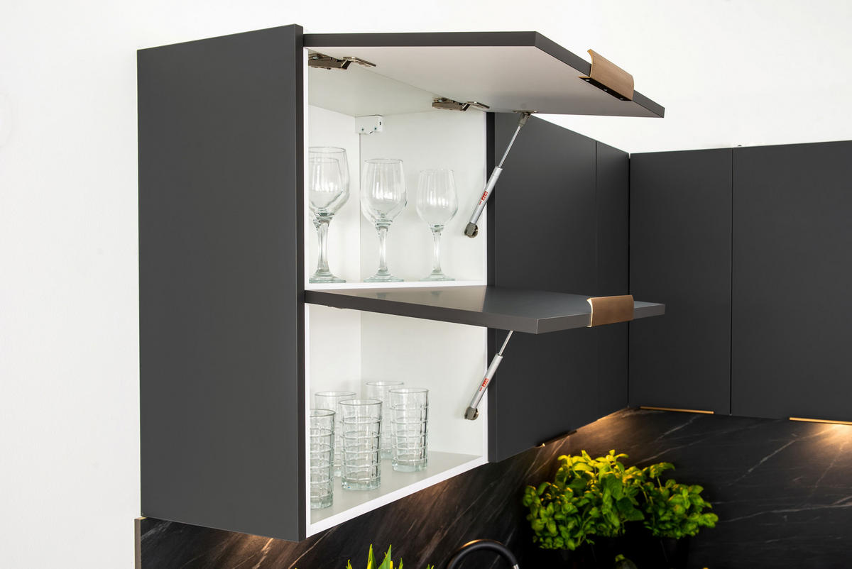 ECKKÜCHE 190 x 180 cm - Morvex & Kendro KS10-G370 - in Grau/Anthrazit - Anthrazit/Goldfarben, Holz/Holzwerkstoff (190/213.3/180cm) - ROYAL24_MARKT