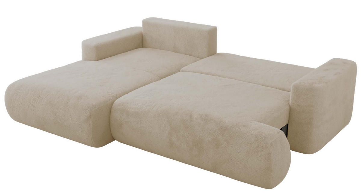 ECKSOFA OVO L Creme Plüsch - Links Seite - Creme/Schwarz, Kunststoff/Textil (271/195cm) - MKS