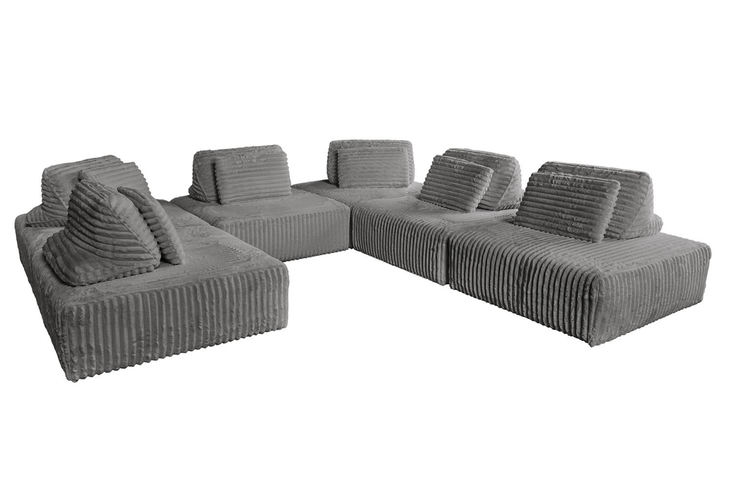 MODULSOFA WIOLO SOFT 6 MODULE 6 KISSEN Grau Cord - Schwarz/Grau, Kunststoff/Textil (333/84/333cm) - KAWOLA