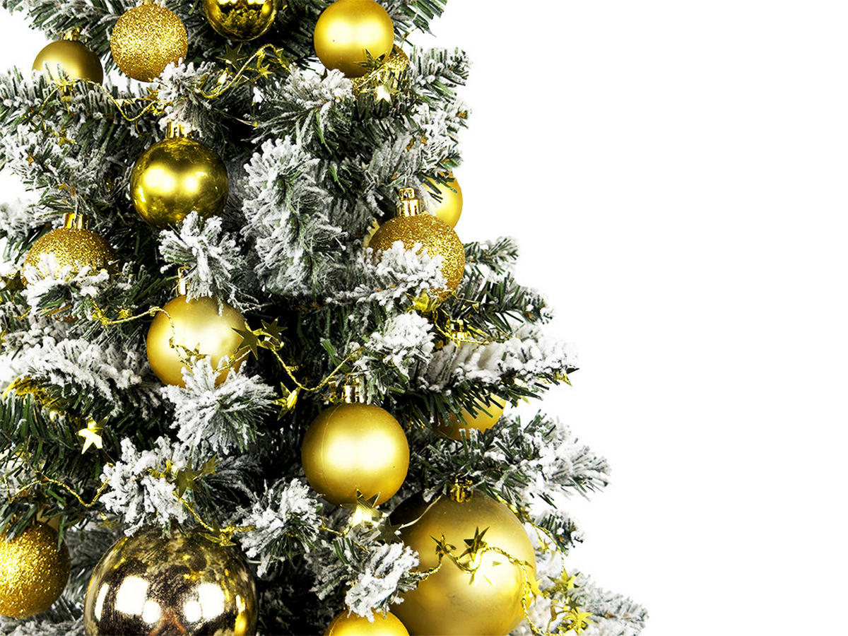 WEIHNACHTSBAUM künstlicher 60 cm mit LED-Beleuchtung, GOLDWEIHNACHTEN, mit 34 Weihnachtsbaumschmuck, Pflanztopf mit Jutesack - Goldfarben/Weiß, Kunststoff/Stein (40/60cm) - LAALU