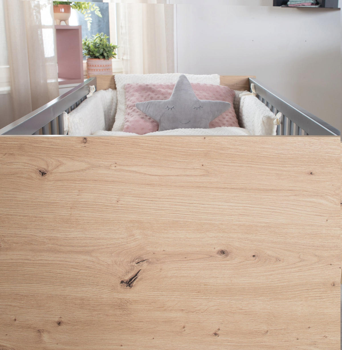 2-IN-1 BABY- & BEISTELLBETT Anna 60 x 120 cm - Anthrazit/Sonoma Eiche, Holz/Holzwerkstoff (60/120cm) - Roba