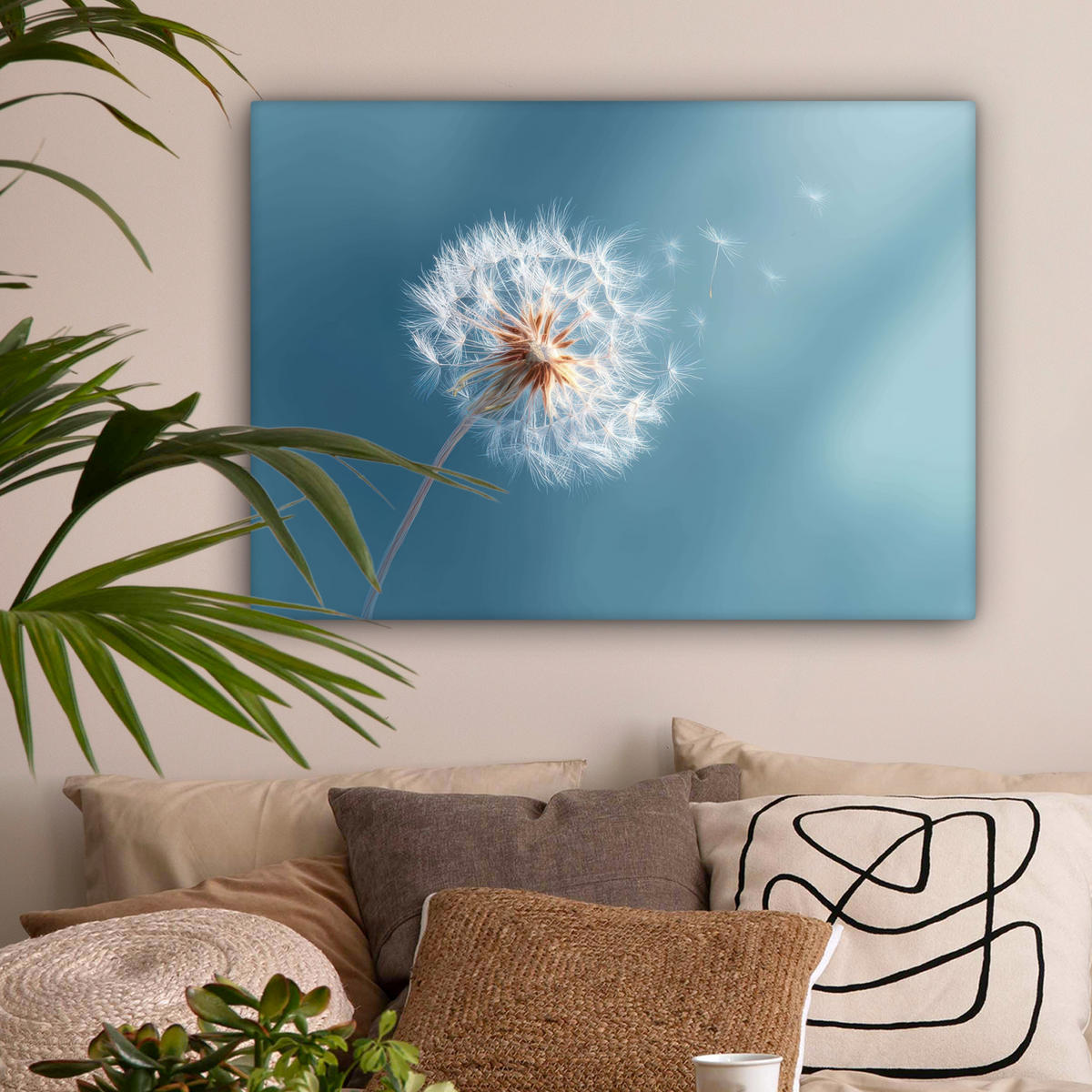 LEINWANDBILD Löwenzahn - Wind - Blau Wandbilder 80x60 cm - Blaugrau, Textil (80/60cm) - MuchoWow