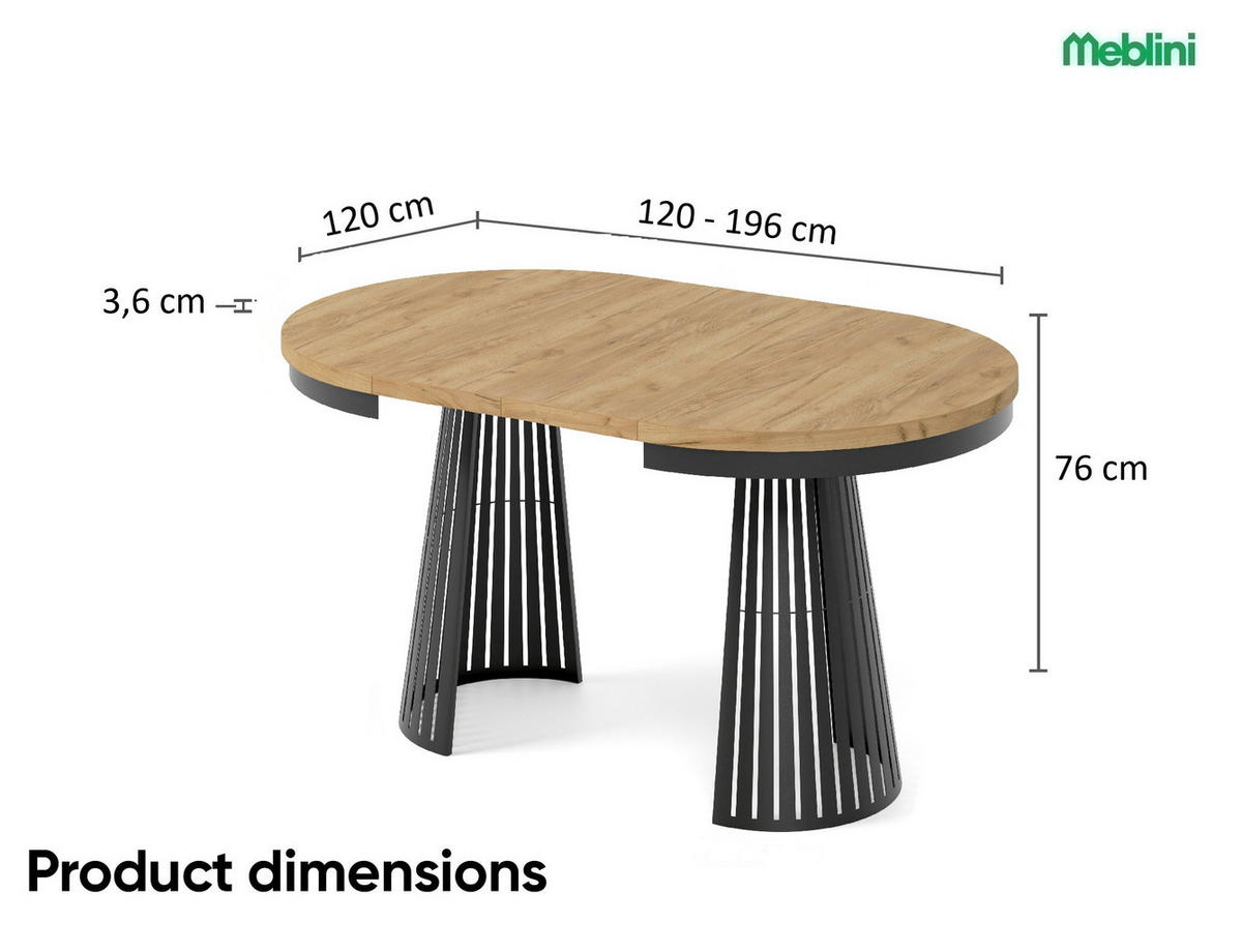 ESSTISCH Cone Bis - Honigeiche/Schwarz, Holzwerkstoff/Metall (120/120/76cm) - Meblini