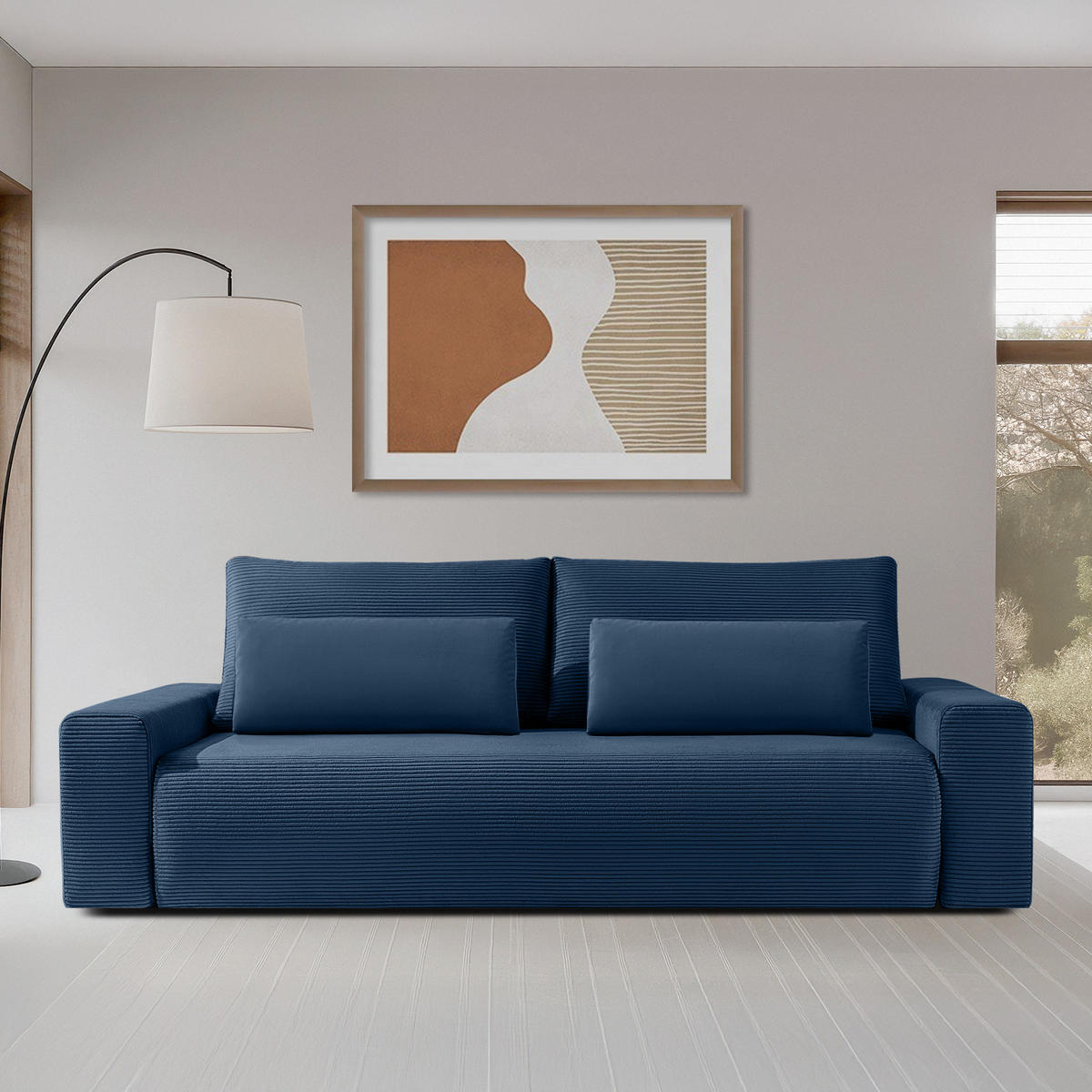 3-SITZER SCHLAFSOFA MOLLIS, Corduroy, Marine - Dunkelblau, Holz/Holzwerkstoff (250/93/108cm) - KONSIMO®