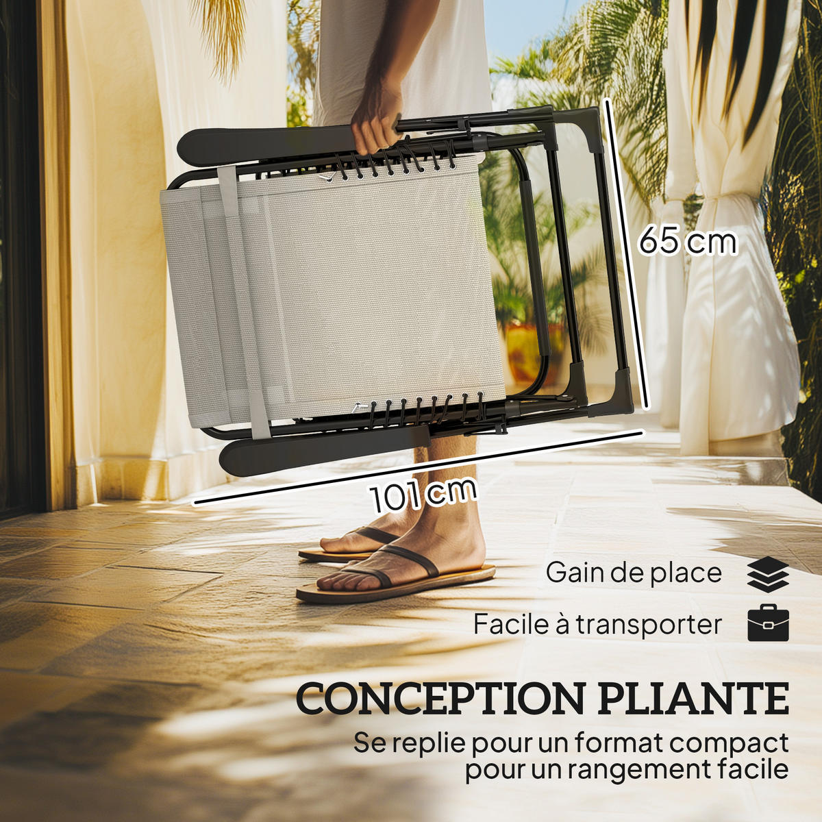 SONNENLIEGE DE-15701 2er-Set mit verstellbarer Rückenlehne Beige - Beige, Metall (65/112/90cm) - ComfortXL