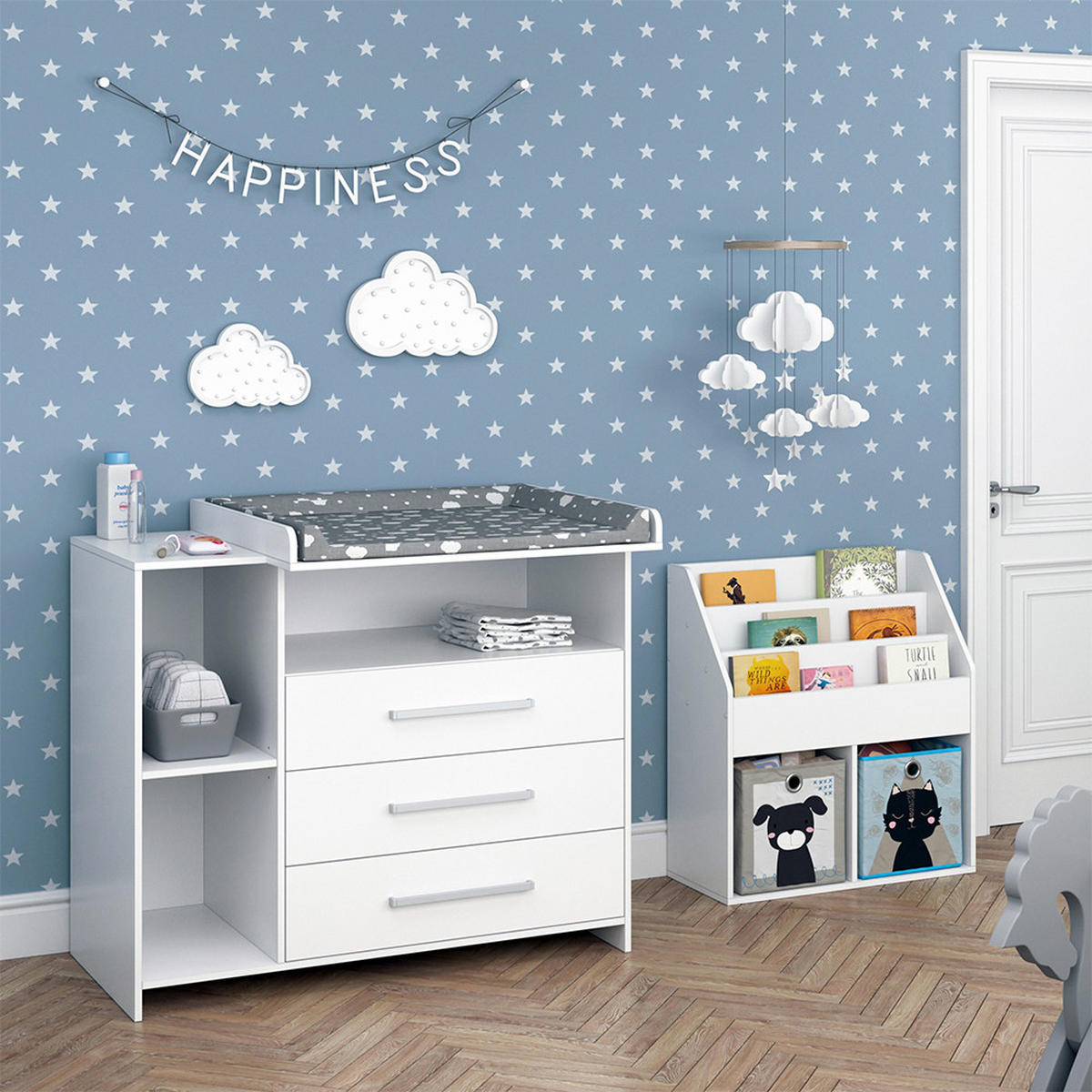 KINDERZIMMER-SET Oskar Weiß 2 Teile, mit Wickelkommode und Bücherregal - Weiß, Holzwerkstoff (113/100/69.9cm) - Vicco