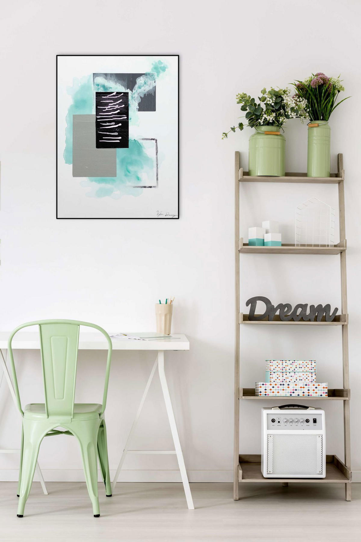 ACRYLBILD HANDGEMALT 60/80 cm - Türkis/Grau, Holz/Textil (1.7/80cm) - KUNSTLOFT