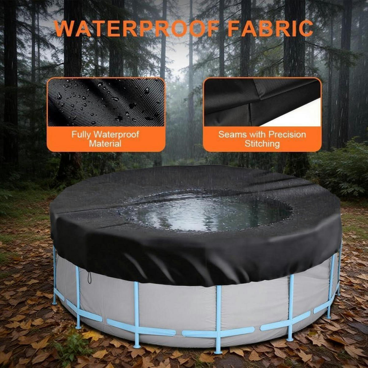 POOLABDECKUNG rund 370 cm wasserdicht UV-beständig - Schwarz, Textil (370/370cm)
