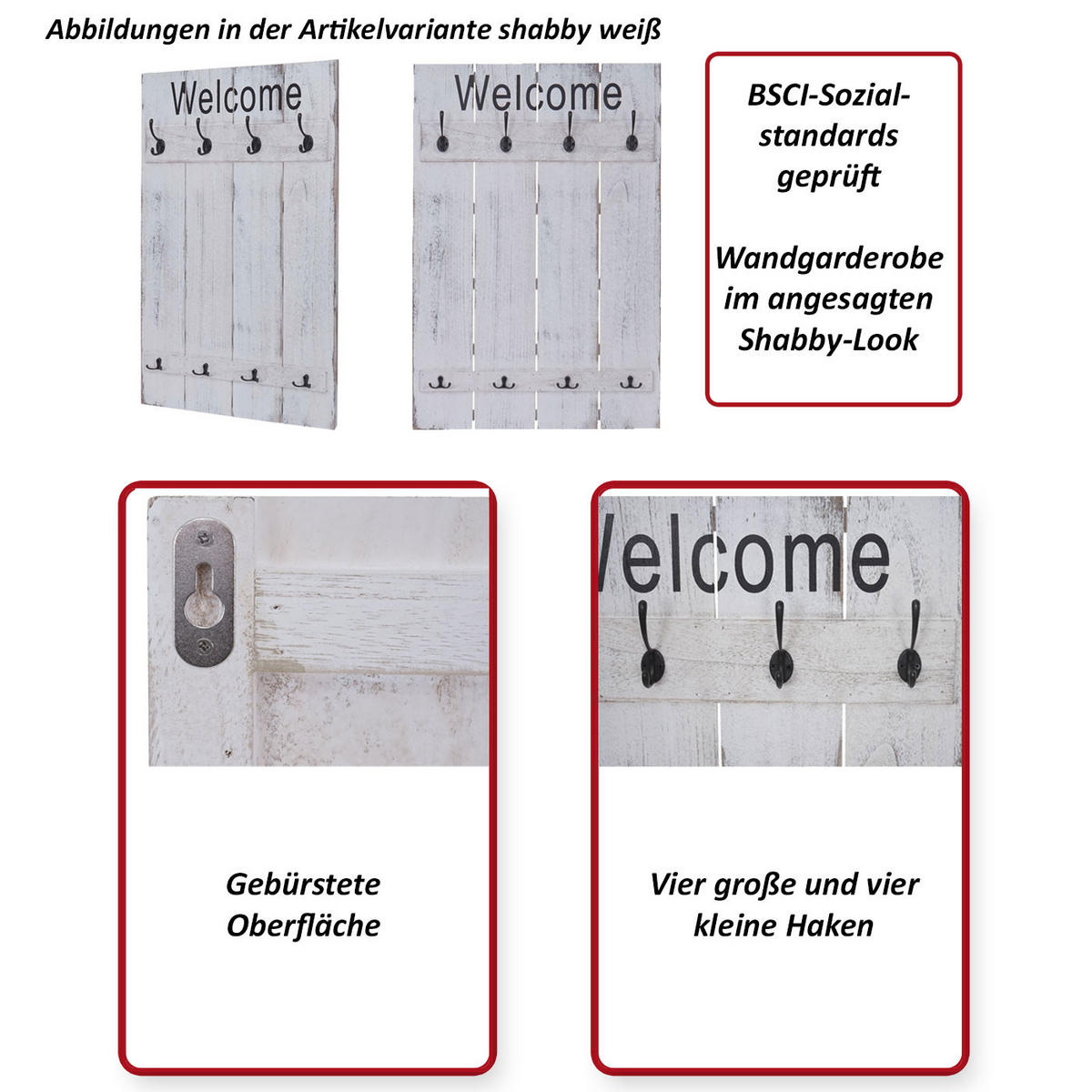 WANDGARDEROBE WELCOME SHABBY Grau - Grau, Holz (60/90/8cm) - MCW