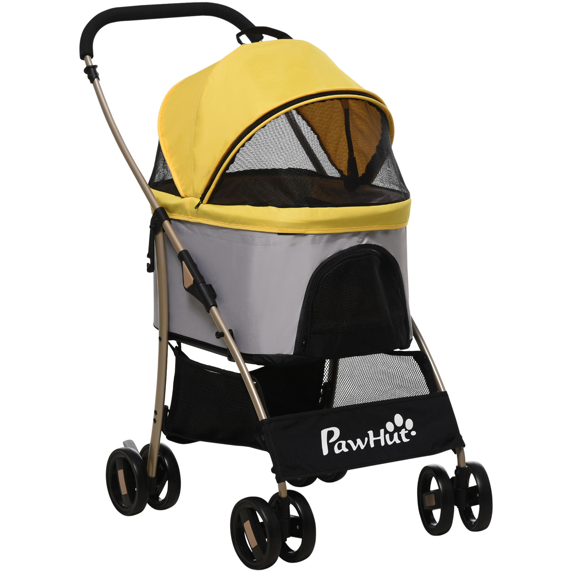 HUNDEWAGEN 2-in-1 faltbar, Gelb, mit Tragetasche und 4 Rädern - Gelb, Textil (49.5/98/82cm) - BEAOK