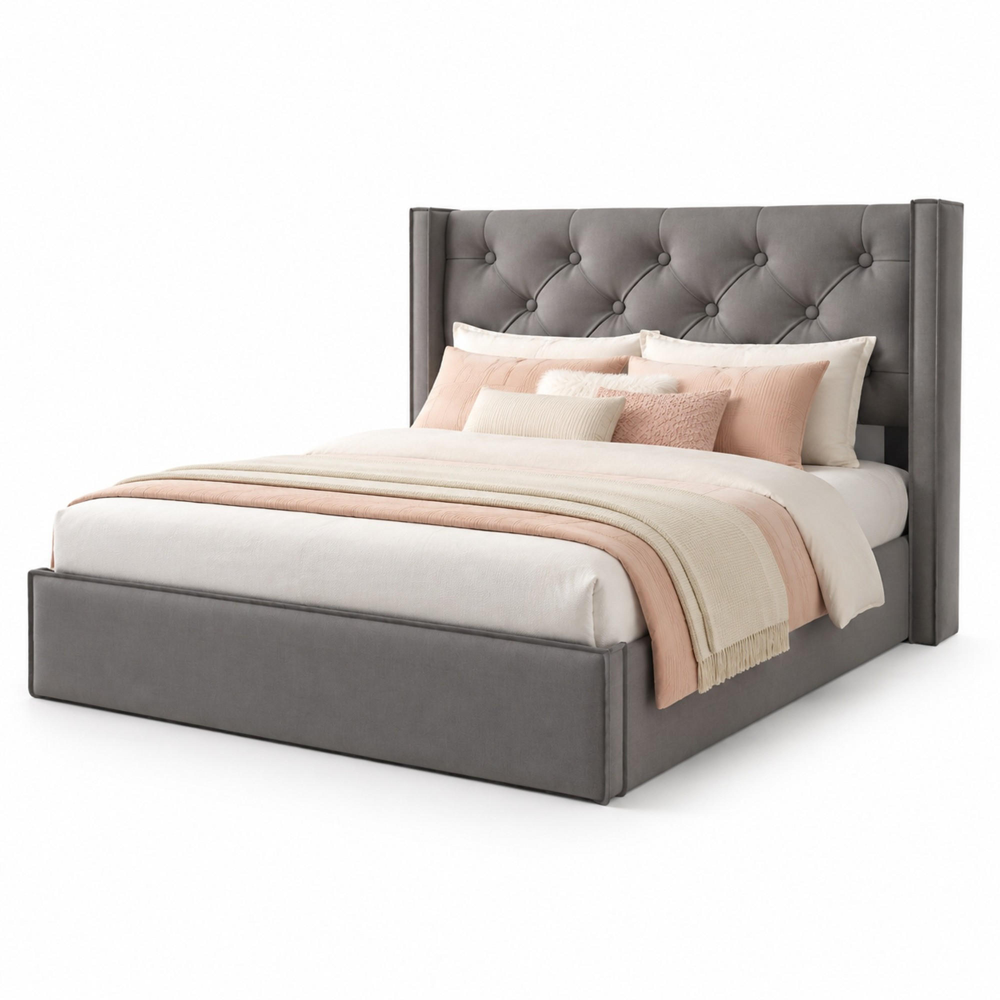ČALOUNĚNÁ POSTEL 140/200 cm v šedé barvě s úložným prostorem - šedá, kov/kompozitní dřevo (140/200cm) - CHICFURN