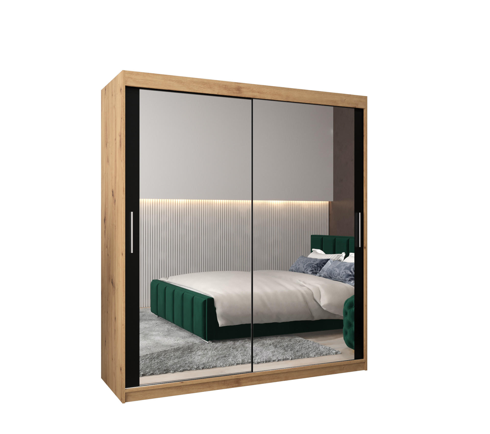 SCHWEBETÜRENSCHRANK 200/180/62 2-türig - Silberfarben/Schwarz, Holz/Kunststoff (180/200/62cm) - Abiks Möbel