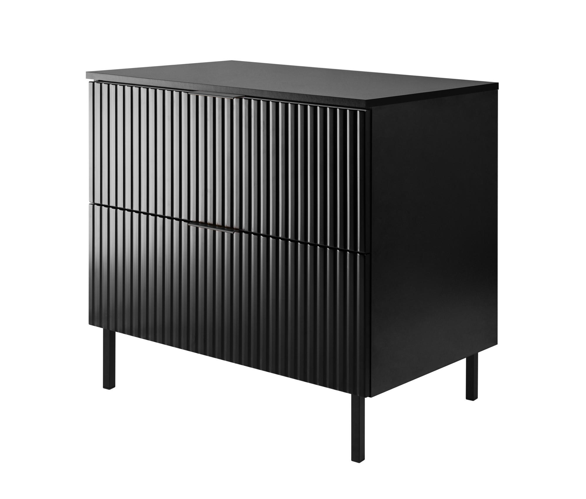 WASCHBECKUNTERSCHRANK, Weiß, 80 x 77 x 46 cm, silberner Griff, schwarze Beine + Arbeitsplatte - Schwarz, Holzwerkstoff (80/77/46cm) - 3XE LIVING