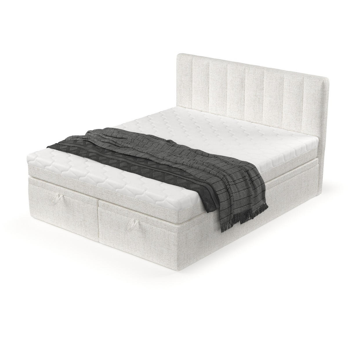 BOXBETT Lume 200/200 cm Creme im Neve Stoff - Creme/Schwarz, Holz/Holzwerkstoff (200/200cm) - AltaBeds