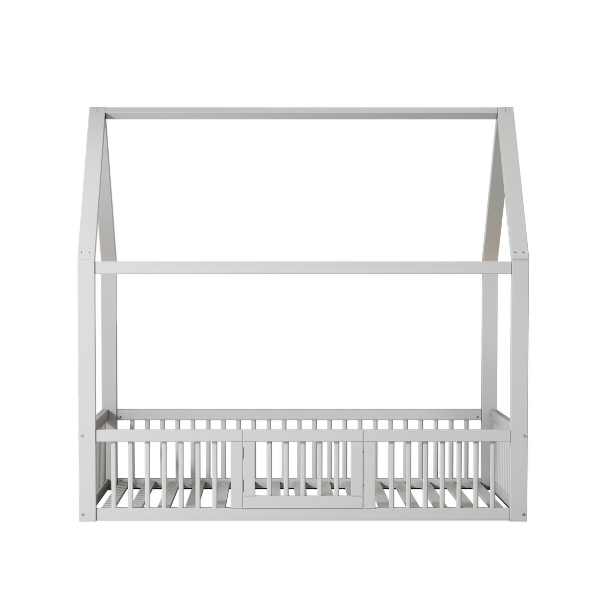 HAUSBETT 140/200 cm Weiß mit Türchen aus Kiefernholz - Weiß, Holz (140/200cm) - OKWISH