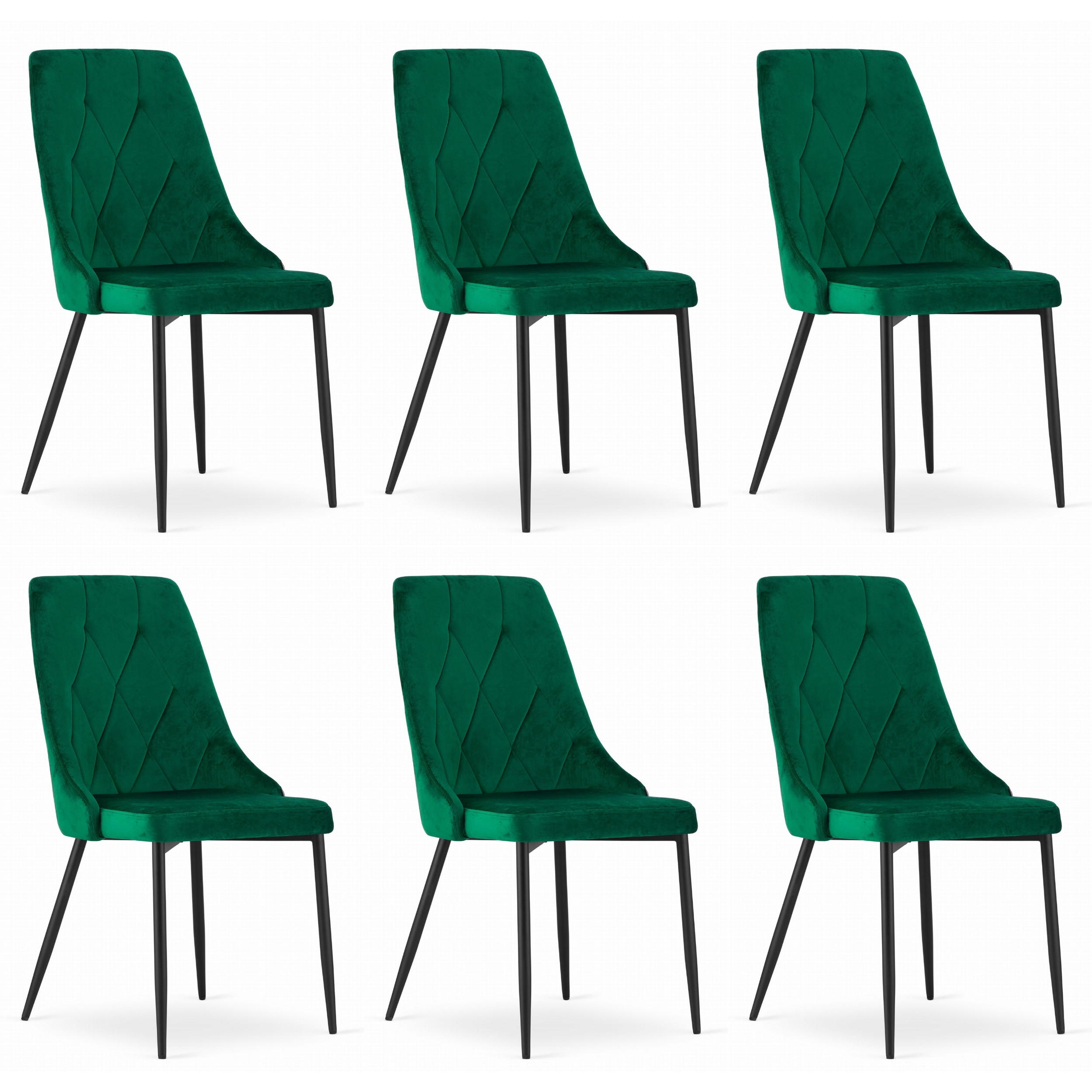 STUHL BRISIGHELLA 6-er Set, Grün, mit Samtstoff gepolstert - Grün, Textil/Metall (49/94/61cm) - Komodee