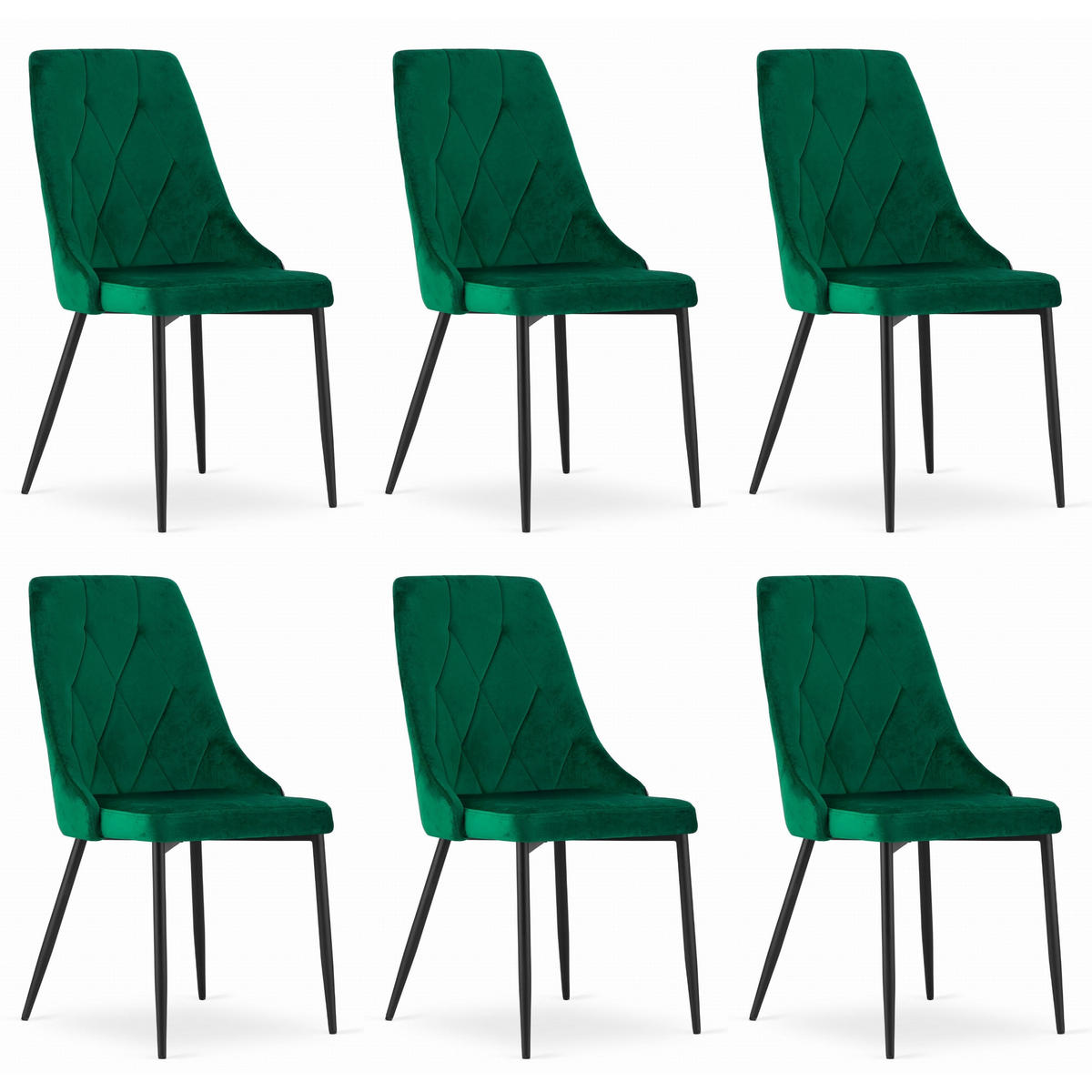 STUHL BRISIGHELLA 6-er Set, Grün, mit Samtstoff gepolstert - Grün, Textil/Metall (49/94/61cm) - Komodee