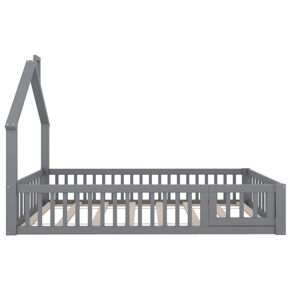 HAUSBETT 90/200 cm in Grau – mit Schornsteinform, Lattenrost und Rundum-Schutzgitter - Grau, Holzwerkstoff (90/200cm) - BEAOK