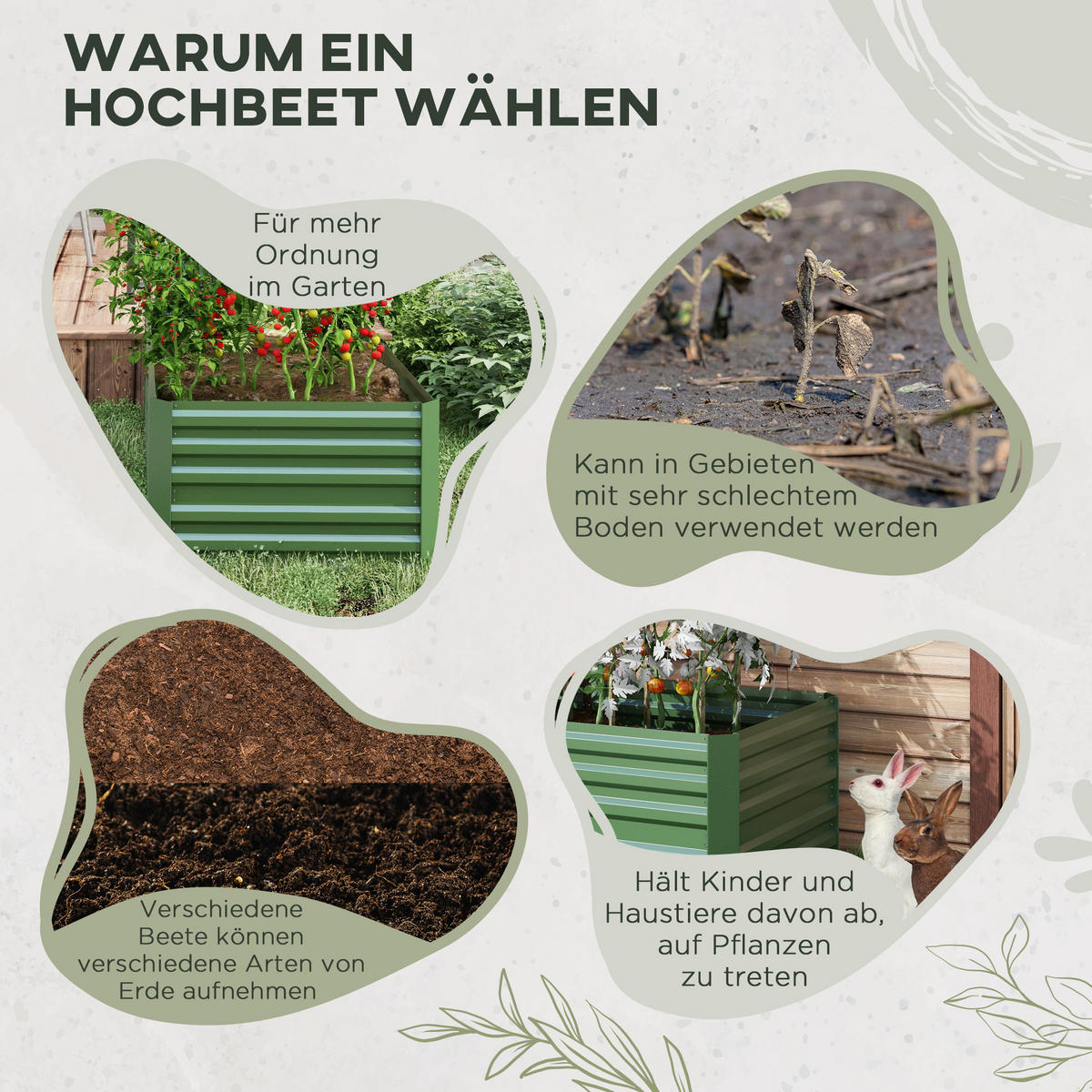 HOCHBEET steckbar Balkon - Grün, Metall (90/59/180cm) - Outsunny
