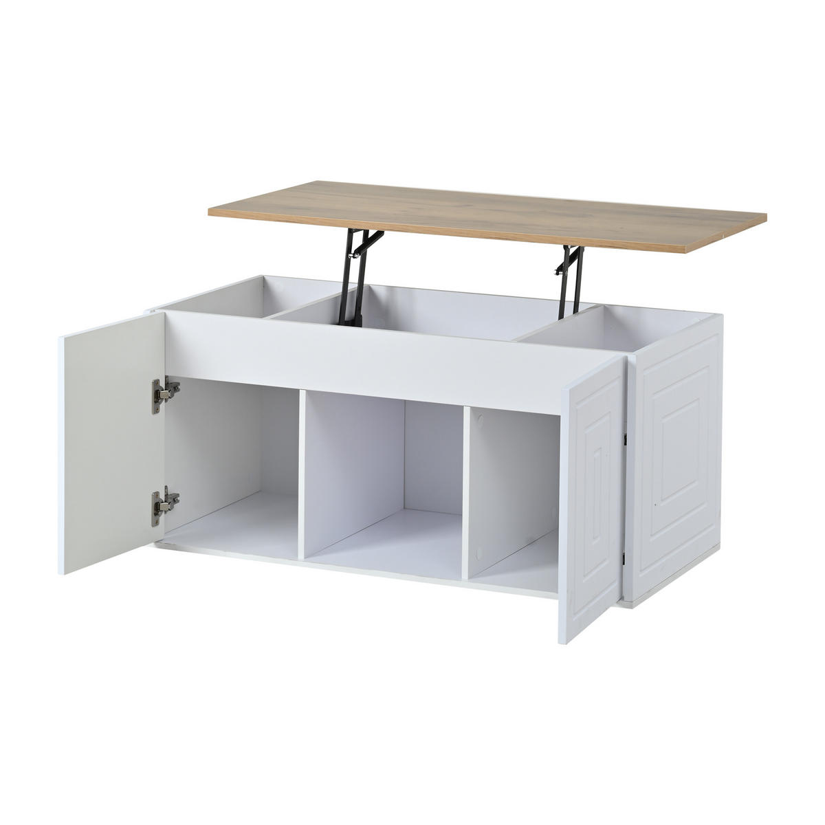 COUCHTISCH Höhenverstellbarer Multifunktionstisch mit Stauraum, Rillen-Design, Doppeltür-Schrank, Holz/Weiß - Weiß, Holzwerkstoff (95/46/45cm) - EVRYAE