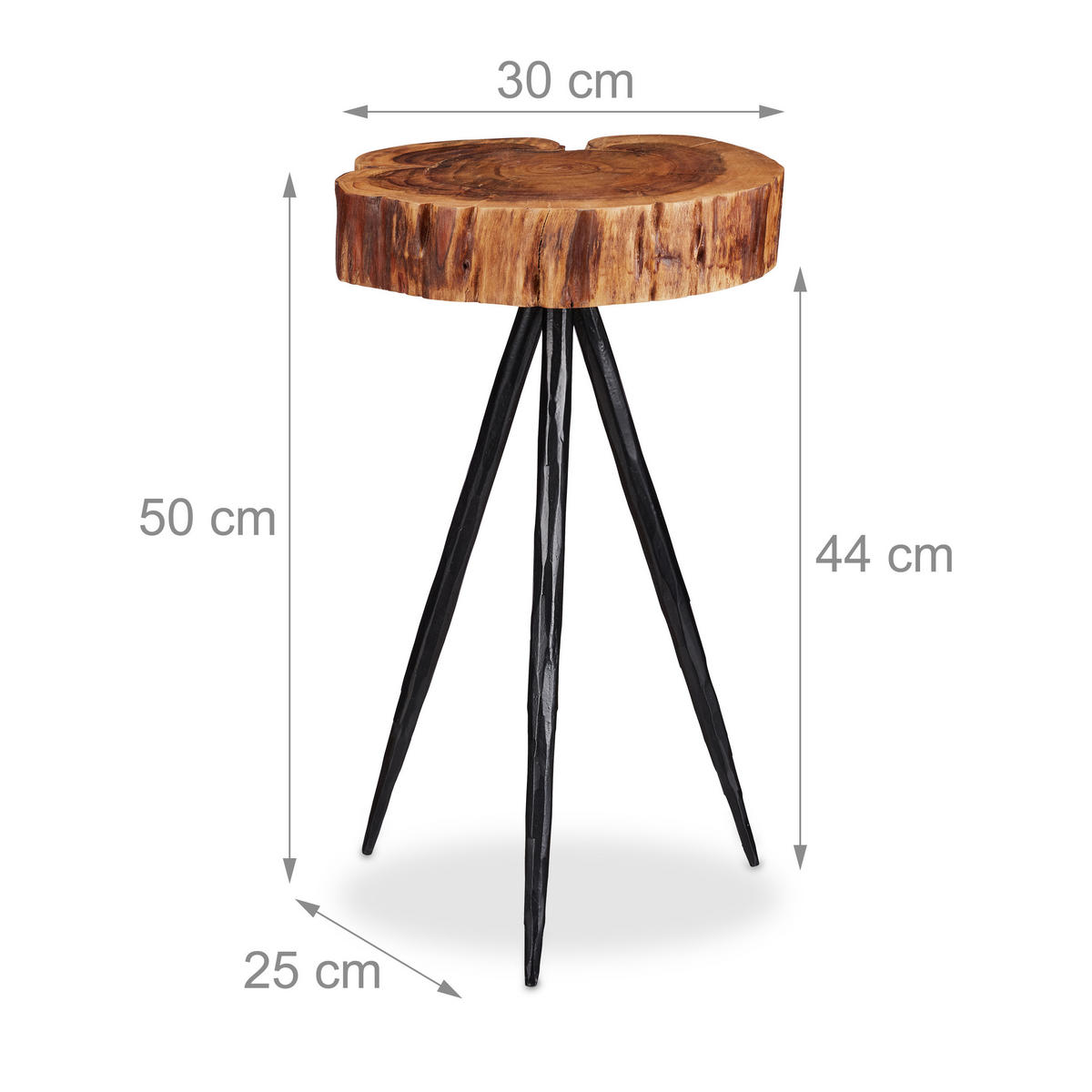 BEISTELLTISCH - Braun, Holz/Metall (25/30/50cm) - Relaxdays