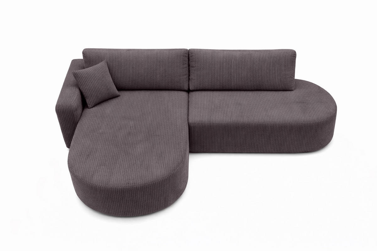 ECKSOFA Mit Schlaffunktion Und Bettkasten, Cordstoff Poso, Dunkelgrau, Links, ROUND ONE OPEN XL - Dunkelgrau, Holz (262/175cm) - Kaiser Möbel