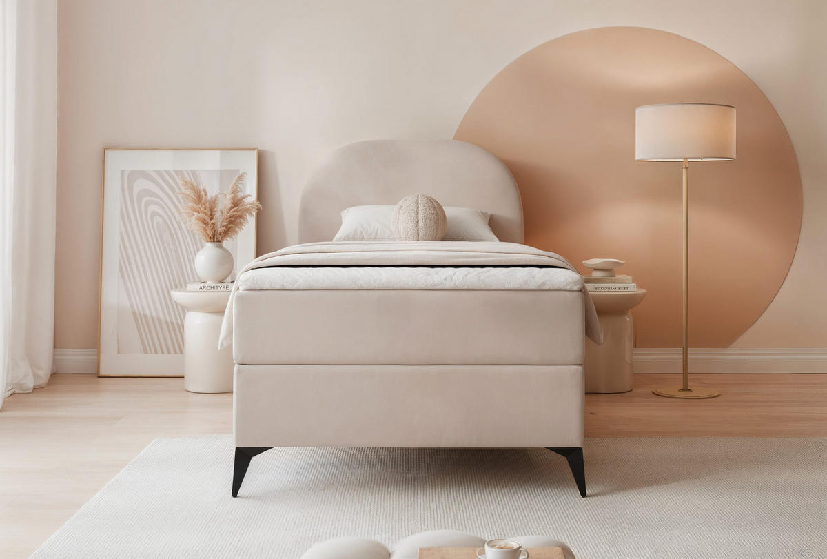 BOXBETT NOELIA 70/200 cm Öffnung rechts, mit Matratze, Creme - Creme, Holzwerkstoff/Textil (70/200cm) - Idohome