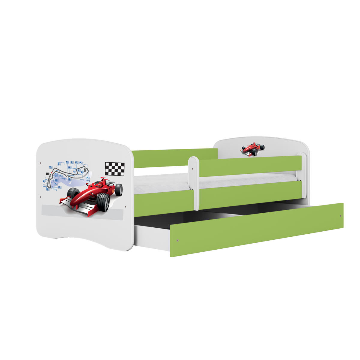 KINDERBETT Formel 1 mit Schublade und Matratze 180/80 - Grün, Holzwerkstoff (80/180cm) - RAUMHIRSCH FURNITURE