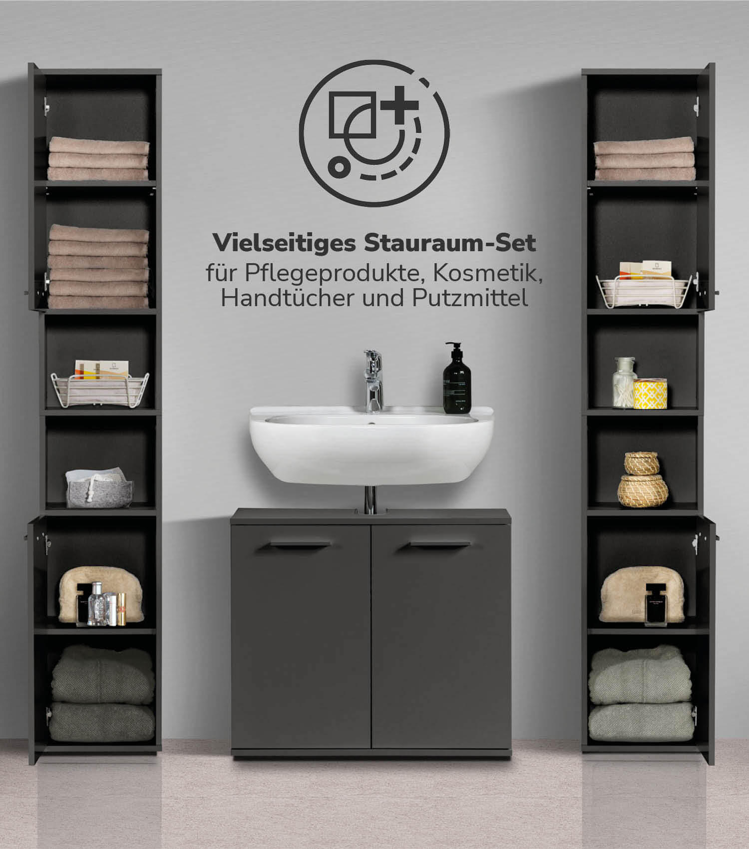 BADMÖBEL-SET 3-teilig Der Steuermann - Schwarz, Holzwerkstoff (136/180/34cm) - Mokebo