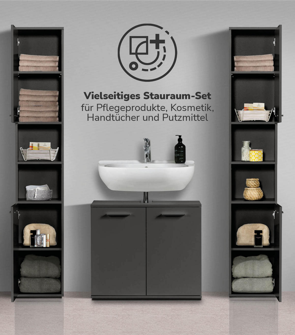 BADMÖBEL-SET 3-teilig Der Steuermann - Schwarz, Holzwerkstoff (136/180/34cm) - Mokebo