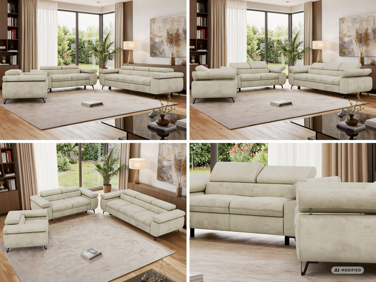 SEDACIA ZOSTAVA PETERS 1+2+3 - Béžová Samet - čierna/béžová, kov/textil (262/76/99cm) - MKS