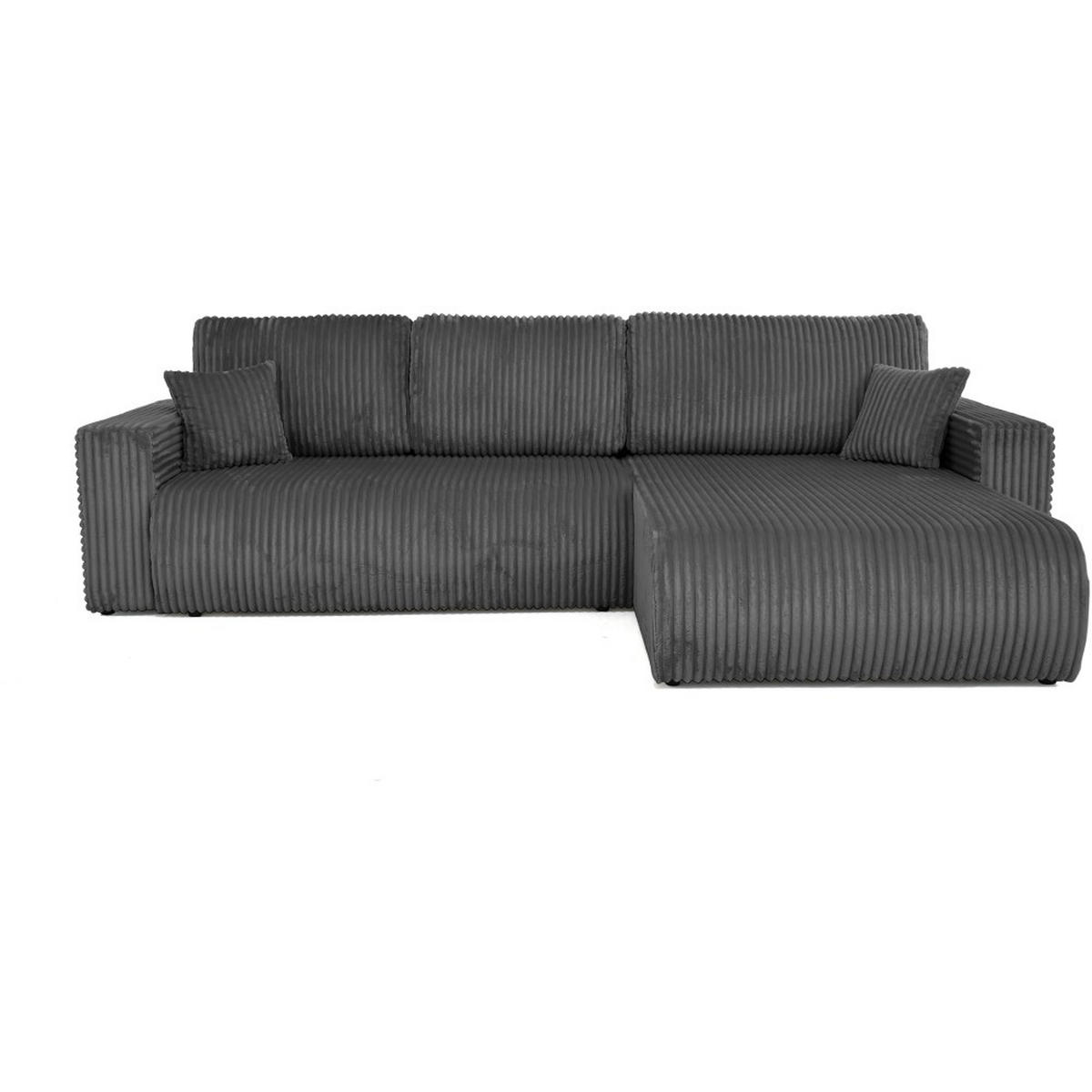 ECKSCHLAFSOFA Porto mit universelle Ottomane, Dunkelgrau - Dunkelgrau/Schwarz, Textil (288/190cm) - Beautysofa
