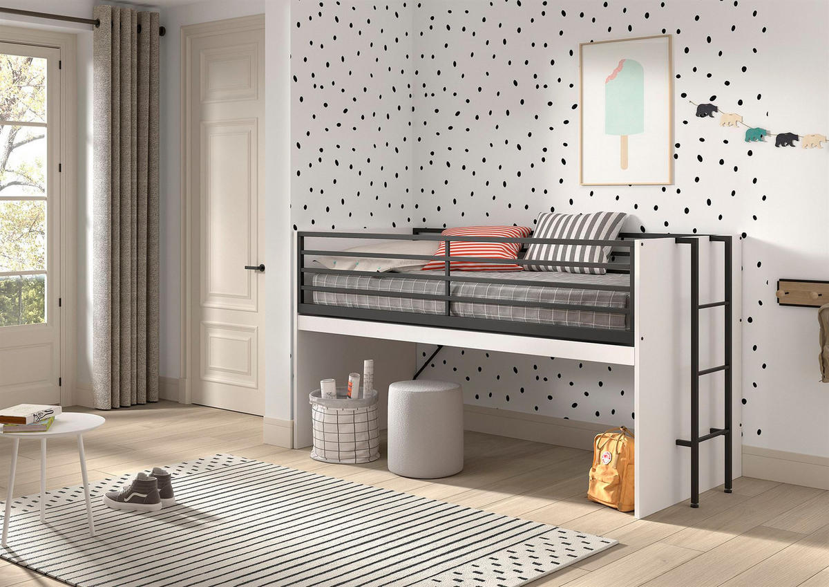 HALBHOCHBETT 90x200 Keelia Weiß Melamin mit Schreibtisch - Weiß, Kunststoff (90/200cm) - 58aufmkessel