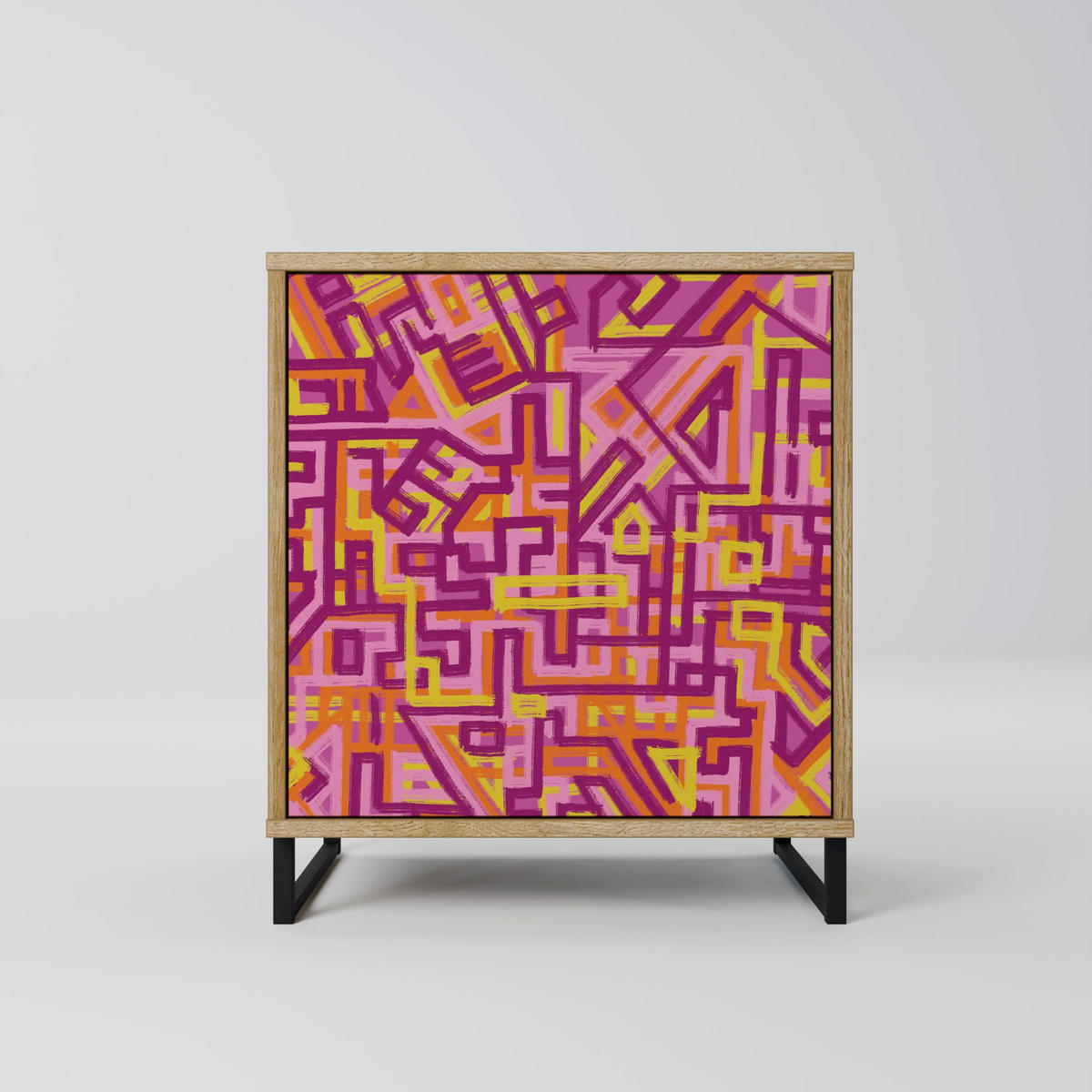 SIDEBOARD LOVELY MEMORIES, Eichefarben, 57,5x42x67,5 cm, Schwarze Metall-Rahmenfüße - Eichefarben/Multicolor, Holzwerkstoff/Metall (57.5/67.5/42cm) - SpaceRebels