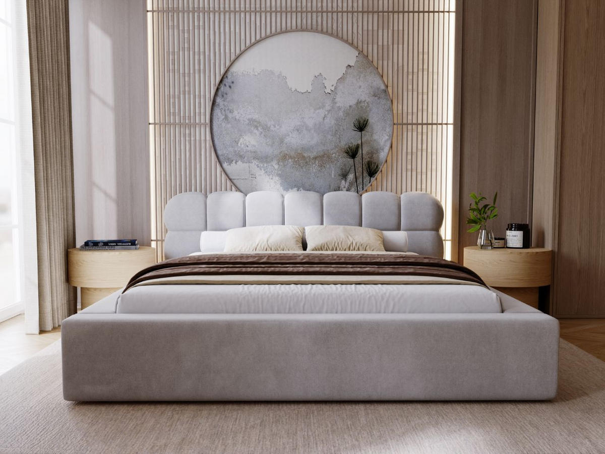 POLSTERBETT Plaza 160x200 Grau - Naturfarben/Grau, Holz/Kunststoff (160/200cm) - Graingold