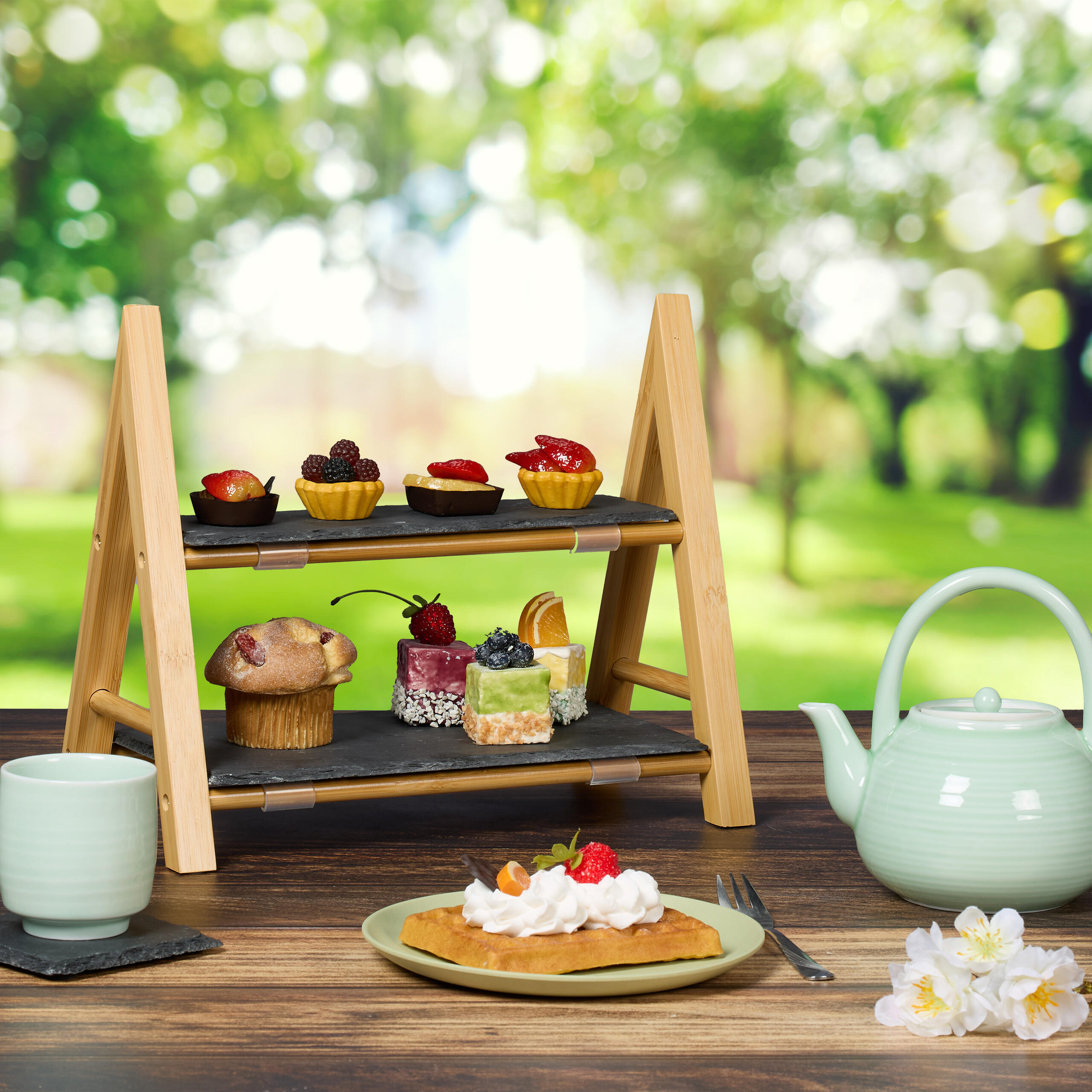 ETAGERE - Multicolor, Holz/Stein (27.5/27cm) - Relaxdays